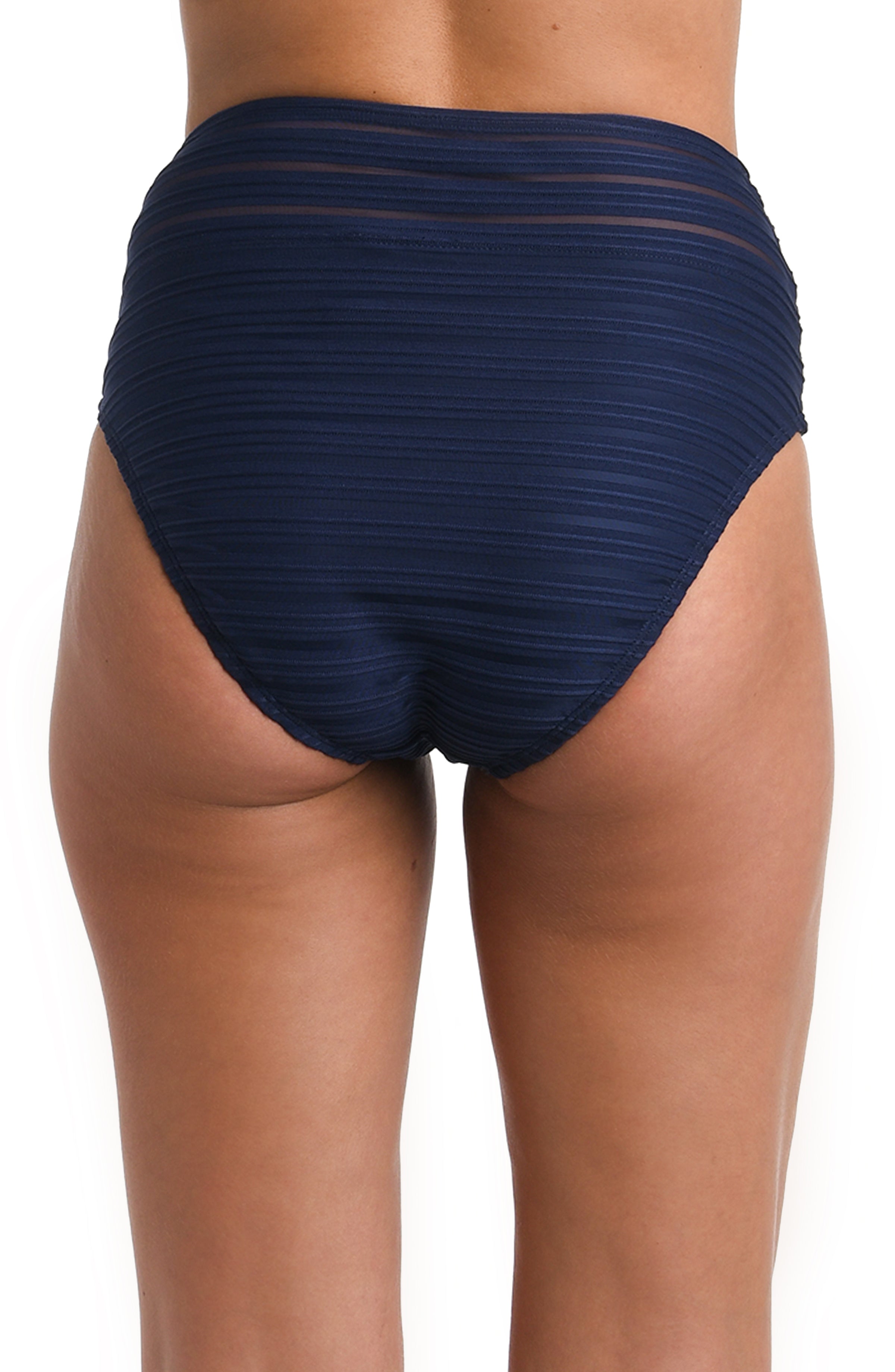 Fluid Lines High-Waist Bottom w/ Mesh Detail - Indigo