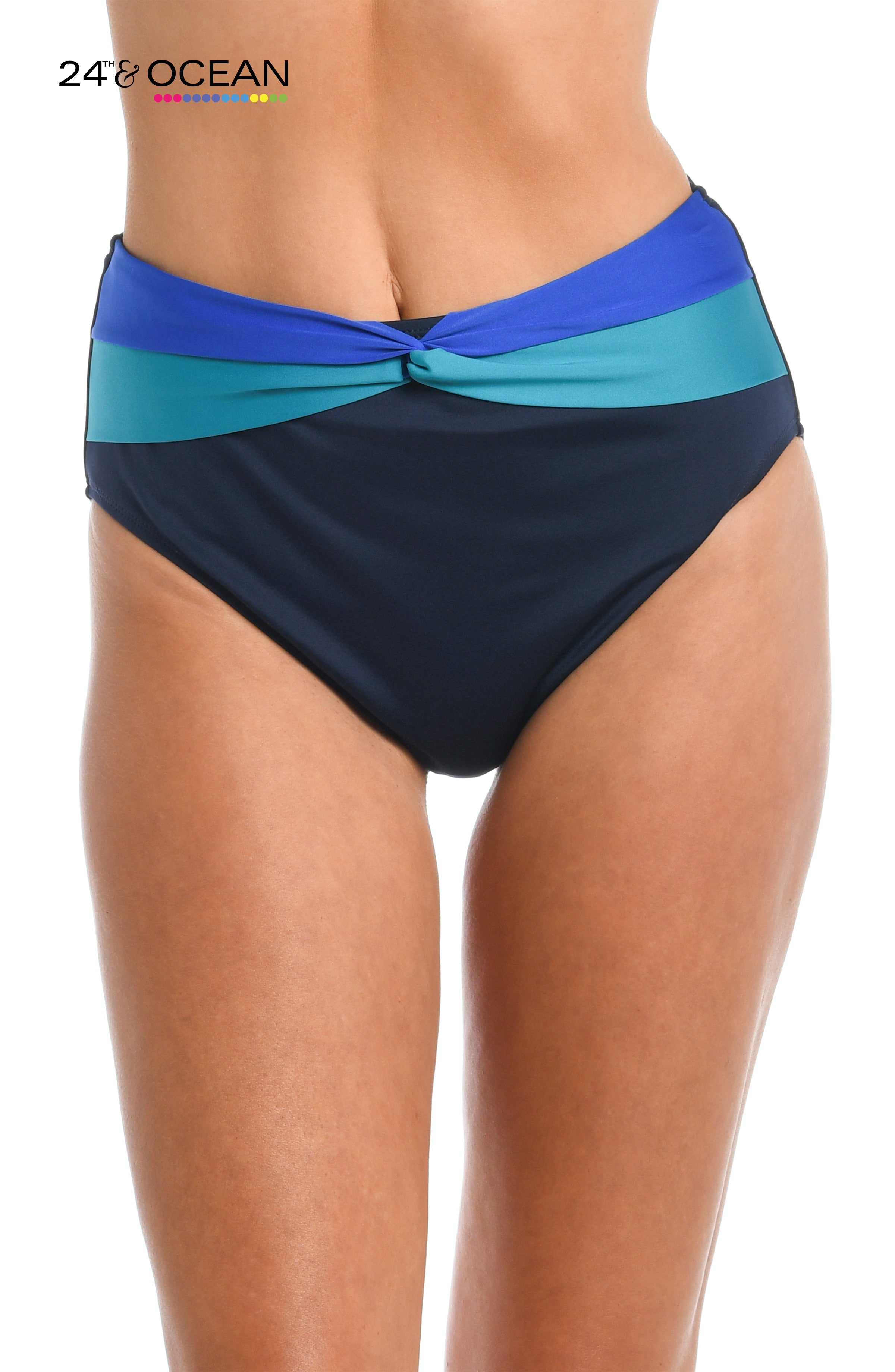 24th & Ocean Colorblock Twist Front High Waist Bottom - FINAL SALE