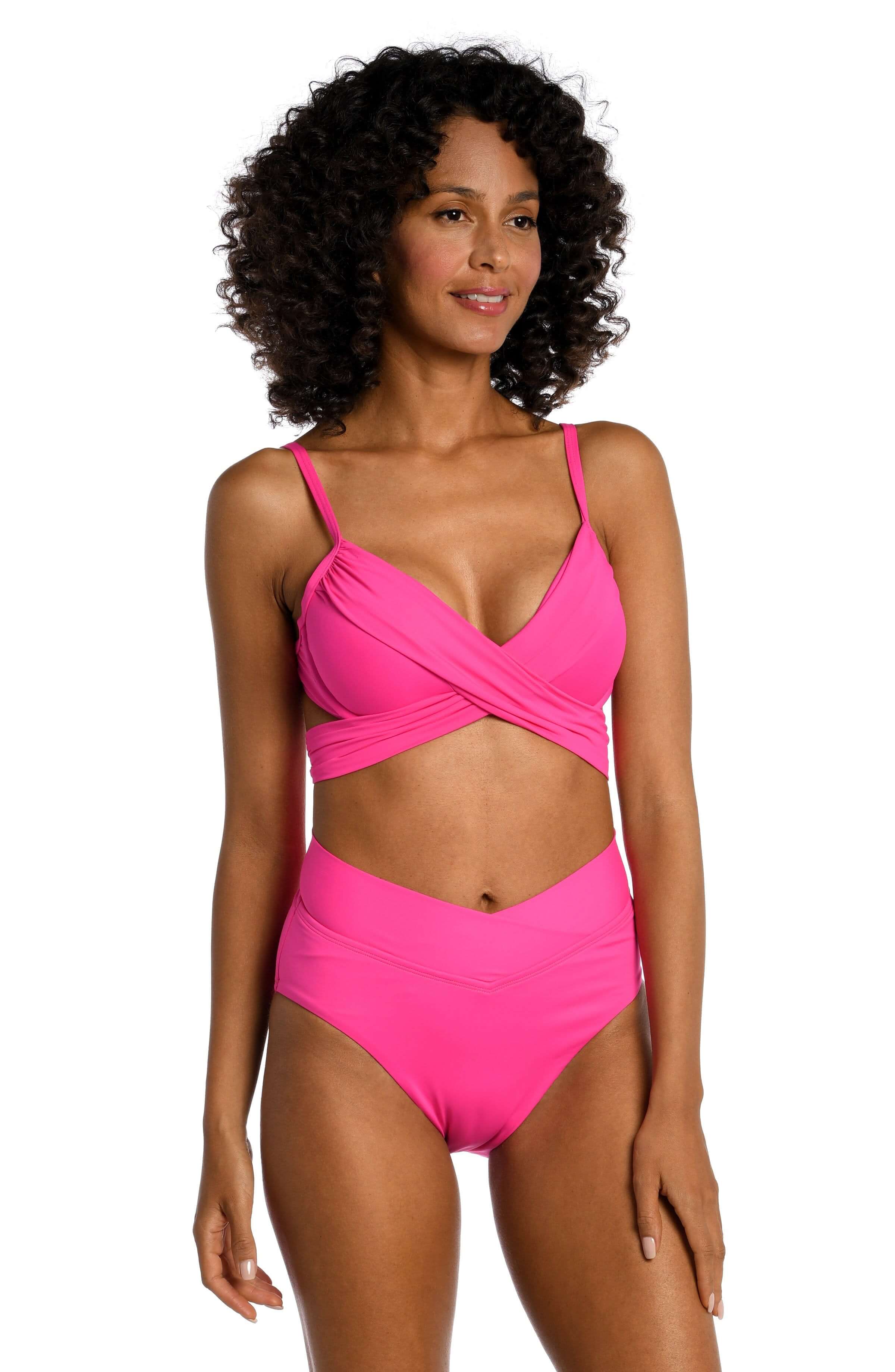 Island Goddess Wrap Underwire Bra Top - Pop Pink - FINAL SALE