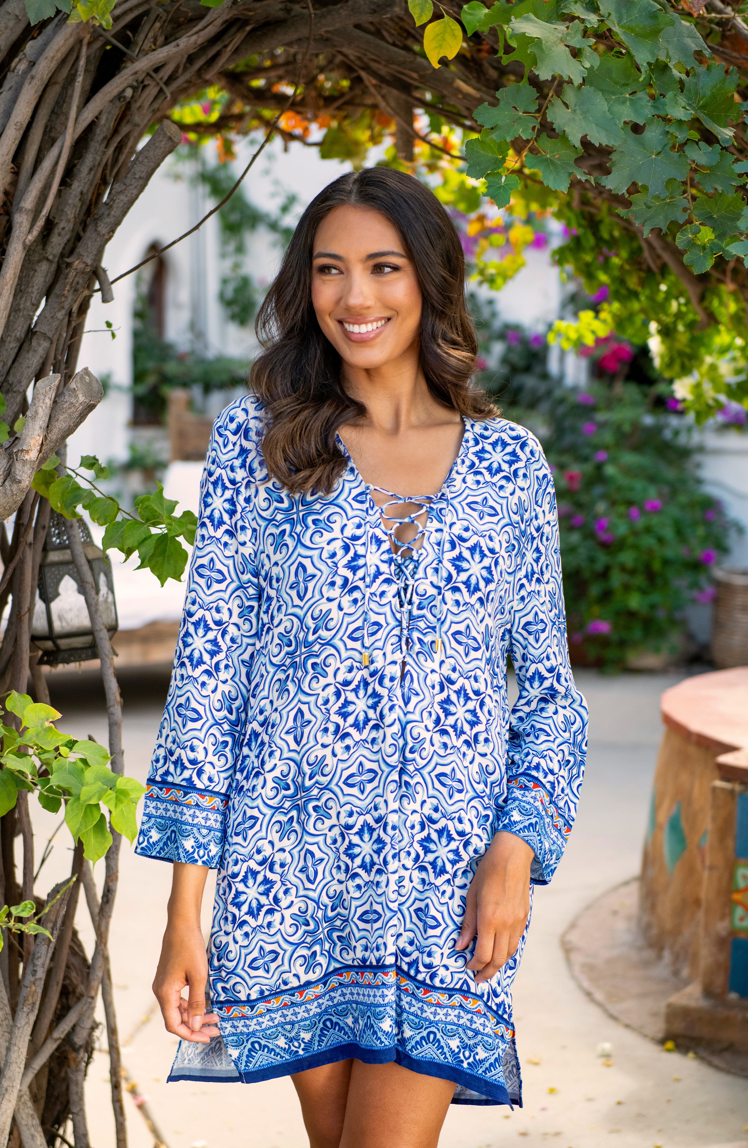 Alboran Sea Lace Up V-Neck Tunic Cover Up