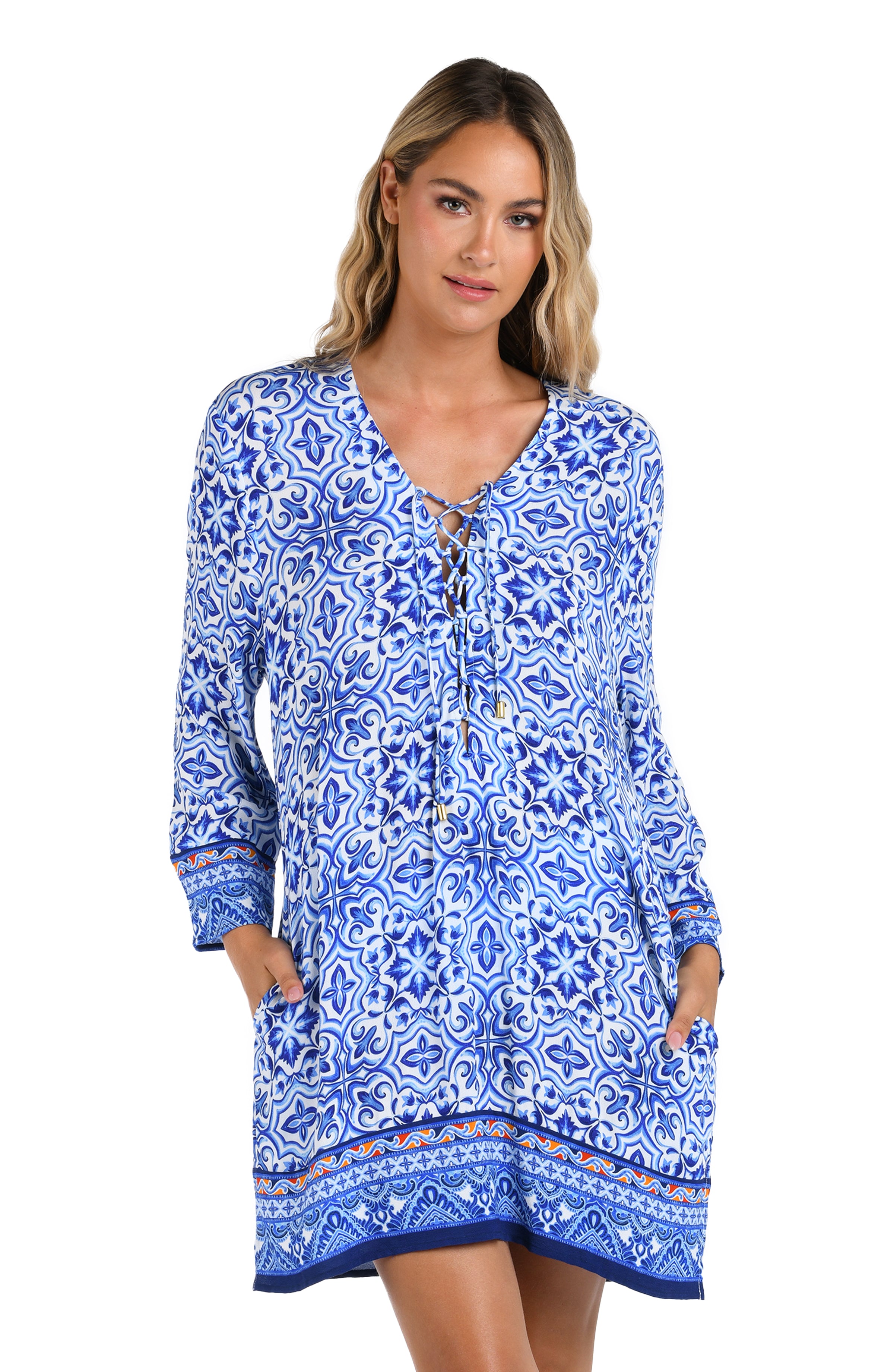 Alboran Sea Lace Up V-Neck Tunic Cover Up