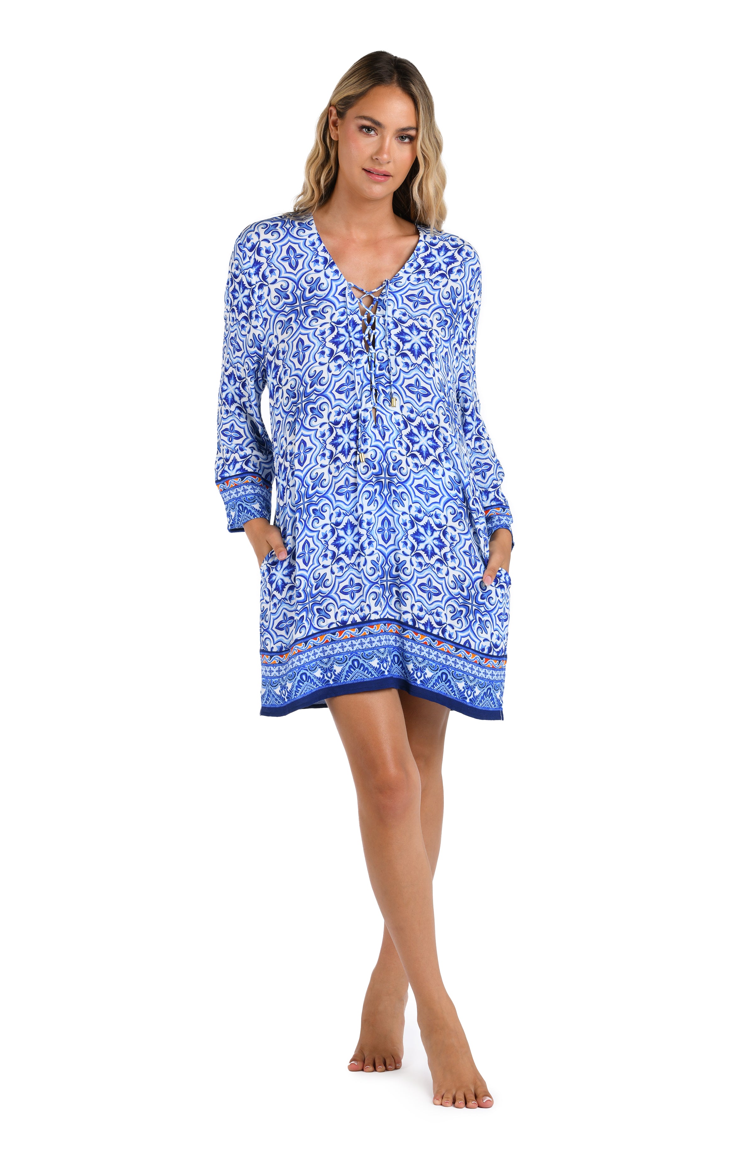 Alboran Sea Lace Up V-Neck Tunic Cover Up