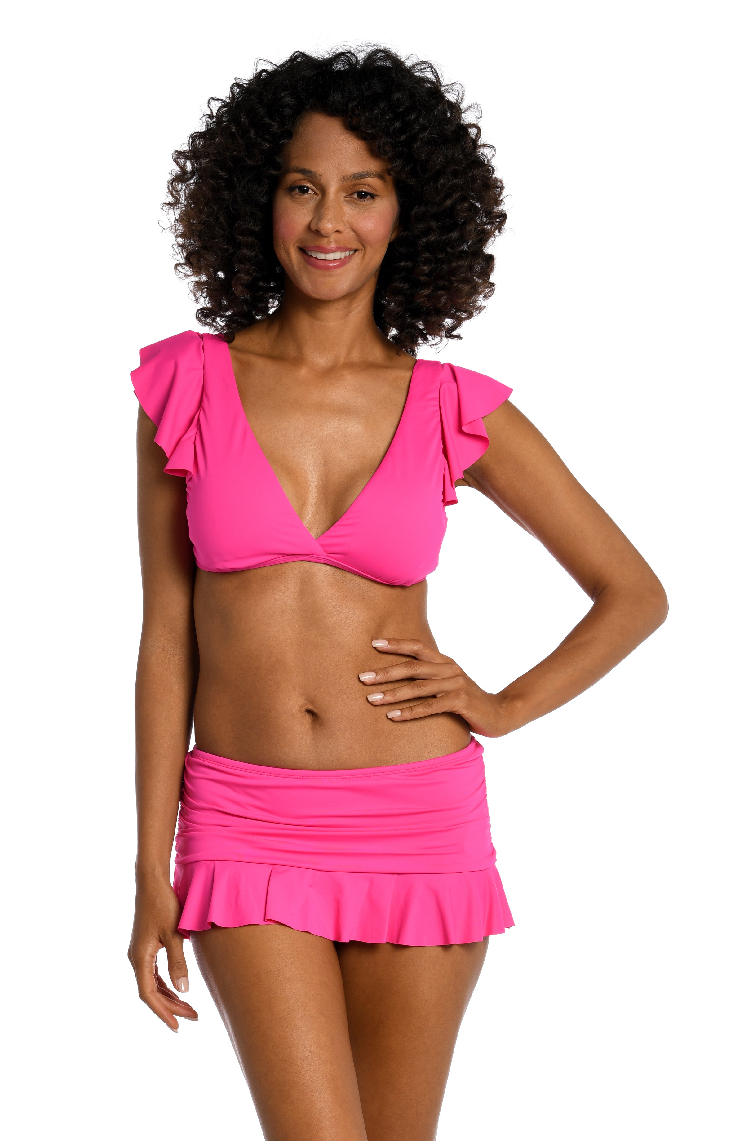 Island Goddess Ruffle Sleeve Top - Pop Pink - FINAL SALE