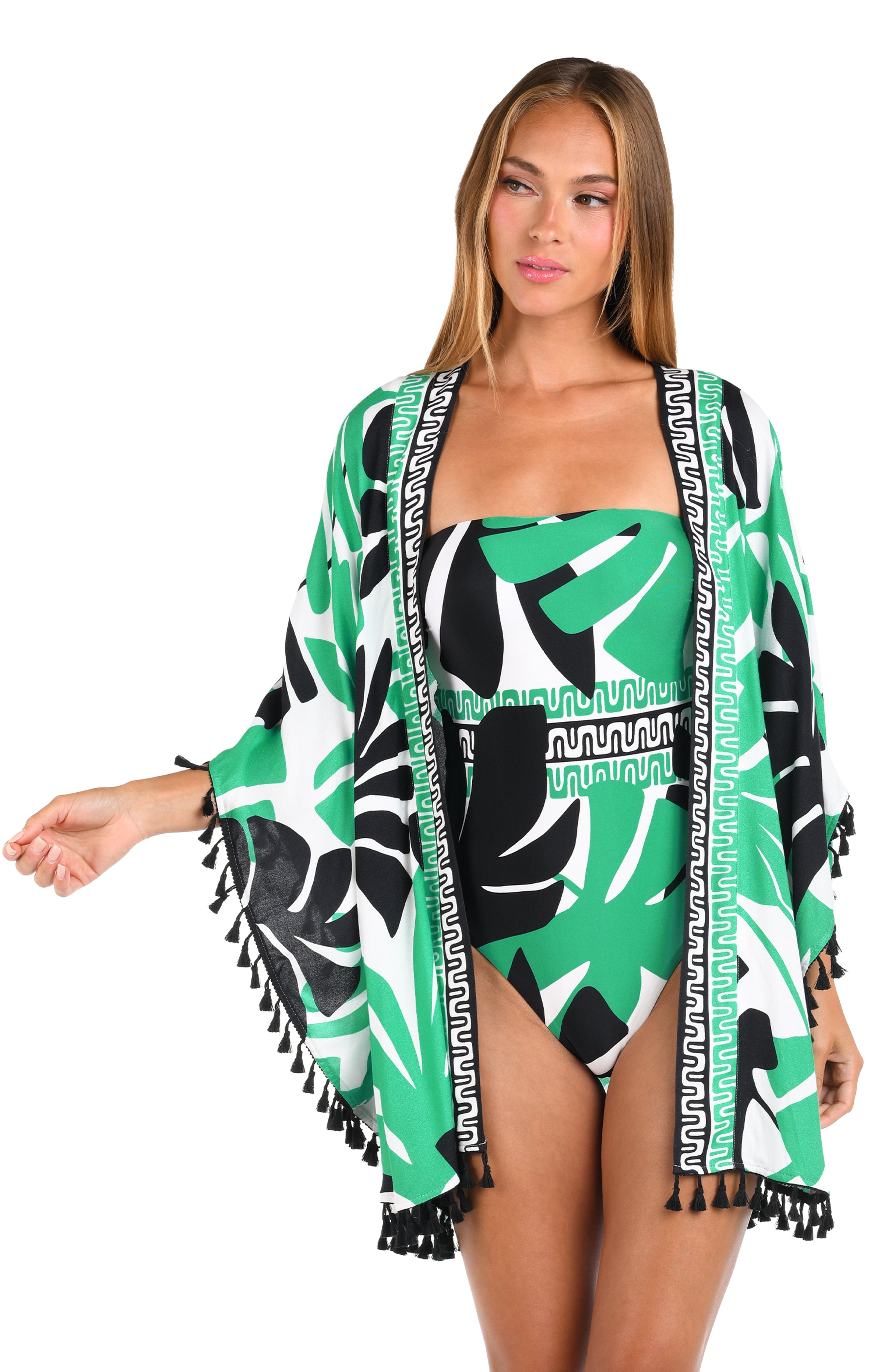 Sunshine 79 Monstera Open Front Kimono