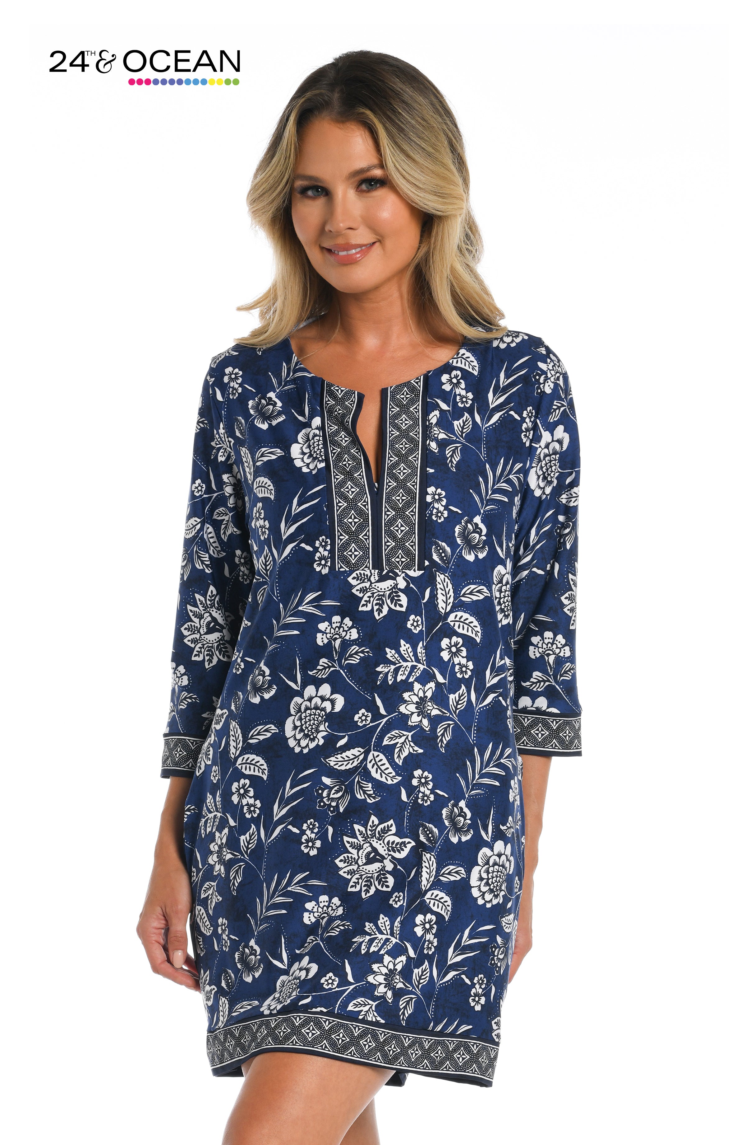 24th & Ocean Bali Batik Shift Dress Cover Up