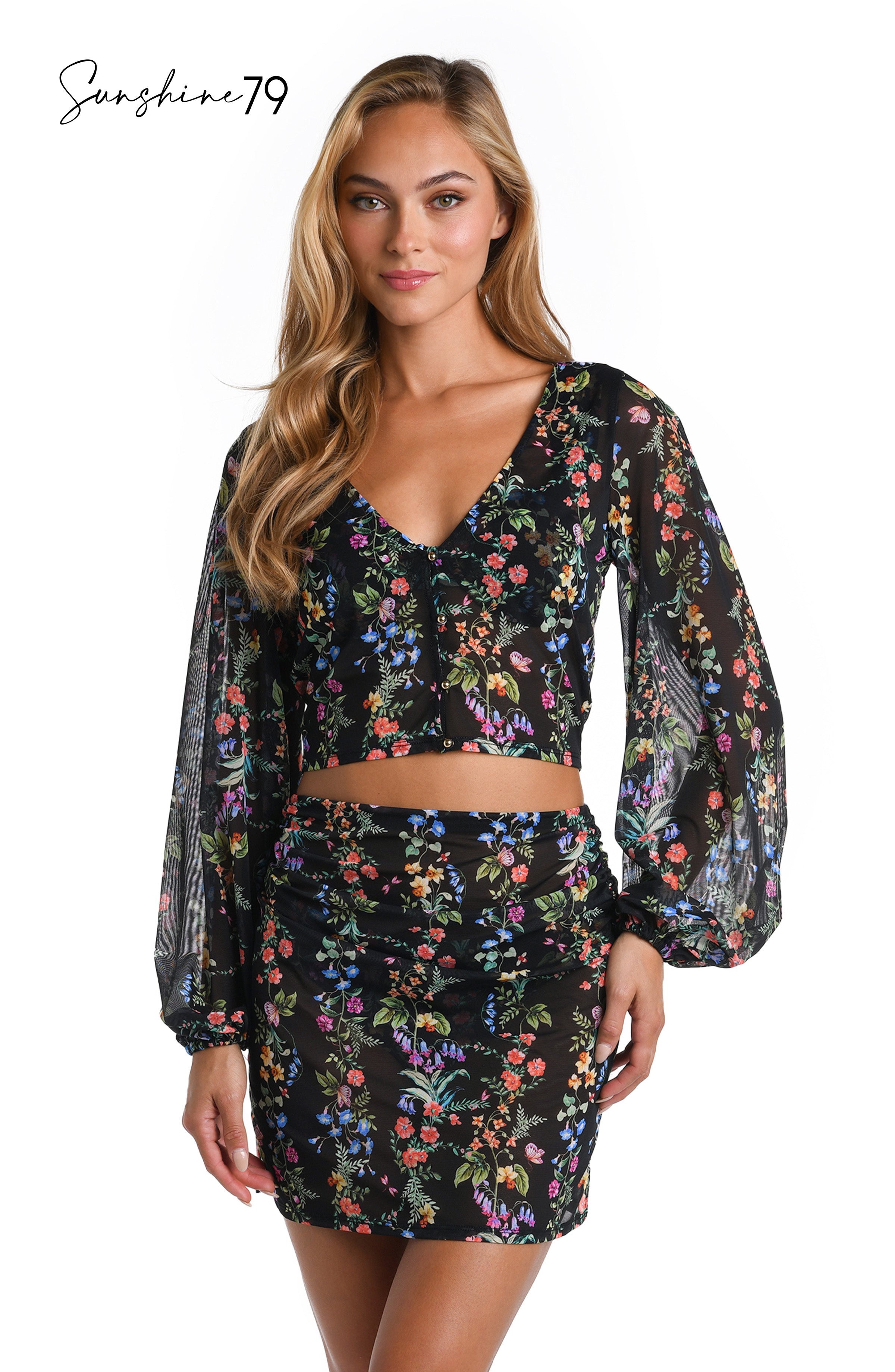 Sunshine 79 Wildflower Vines Mesh Crop Top Cover Up - FINAL SALE