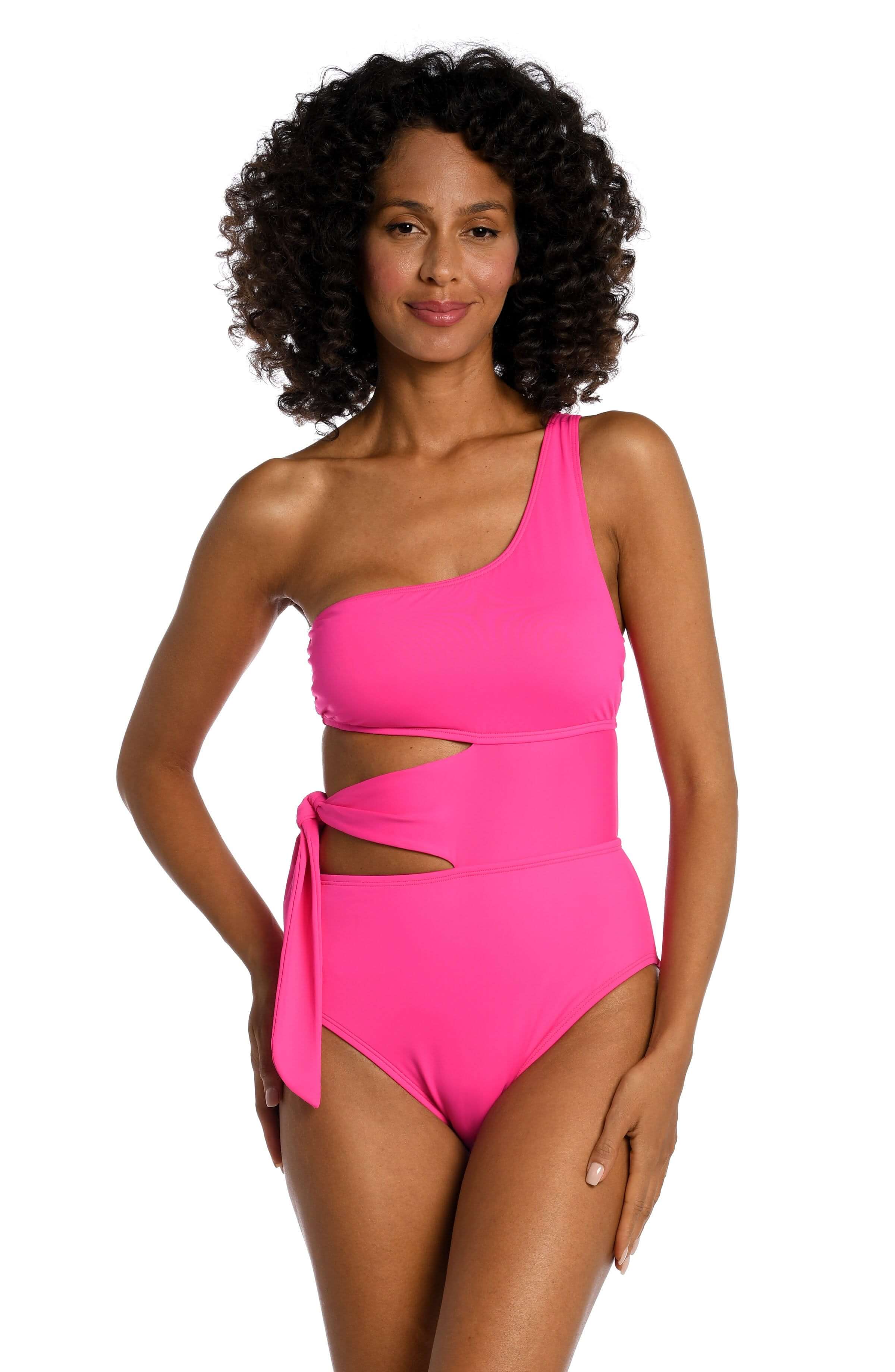 Island Goddess Cutout One Shoulder One Piece - Pop Pink - FINAL SALE