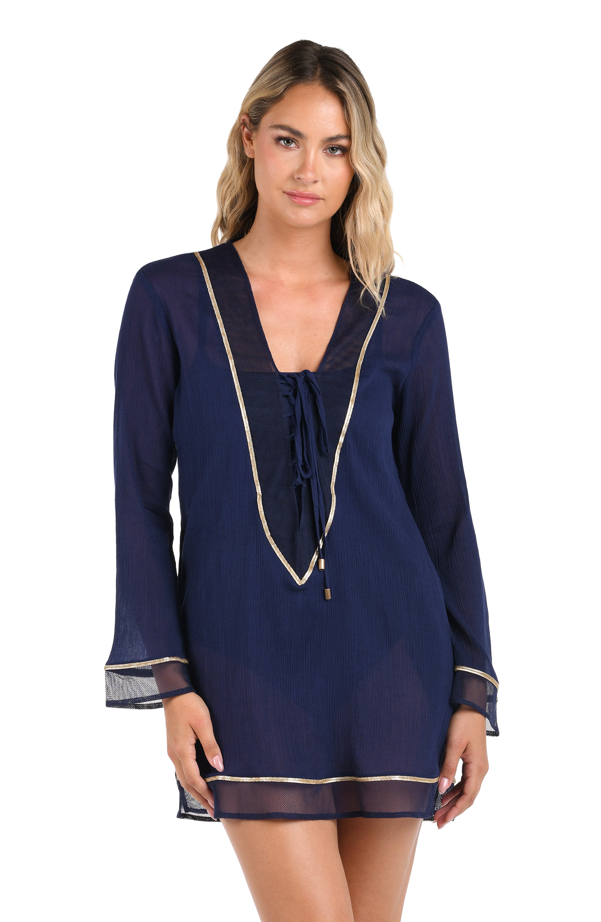 Fields Of Gold Lace Up V-Neck Tunic Cover Up