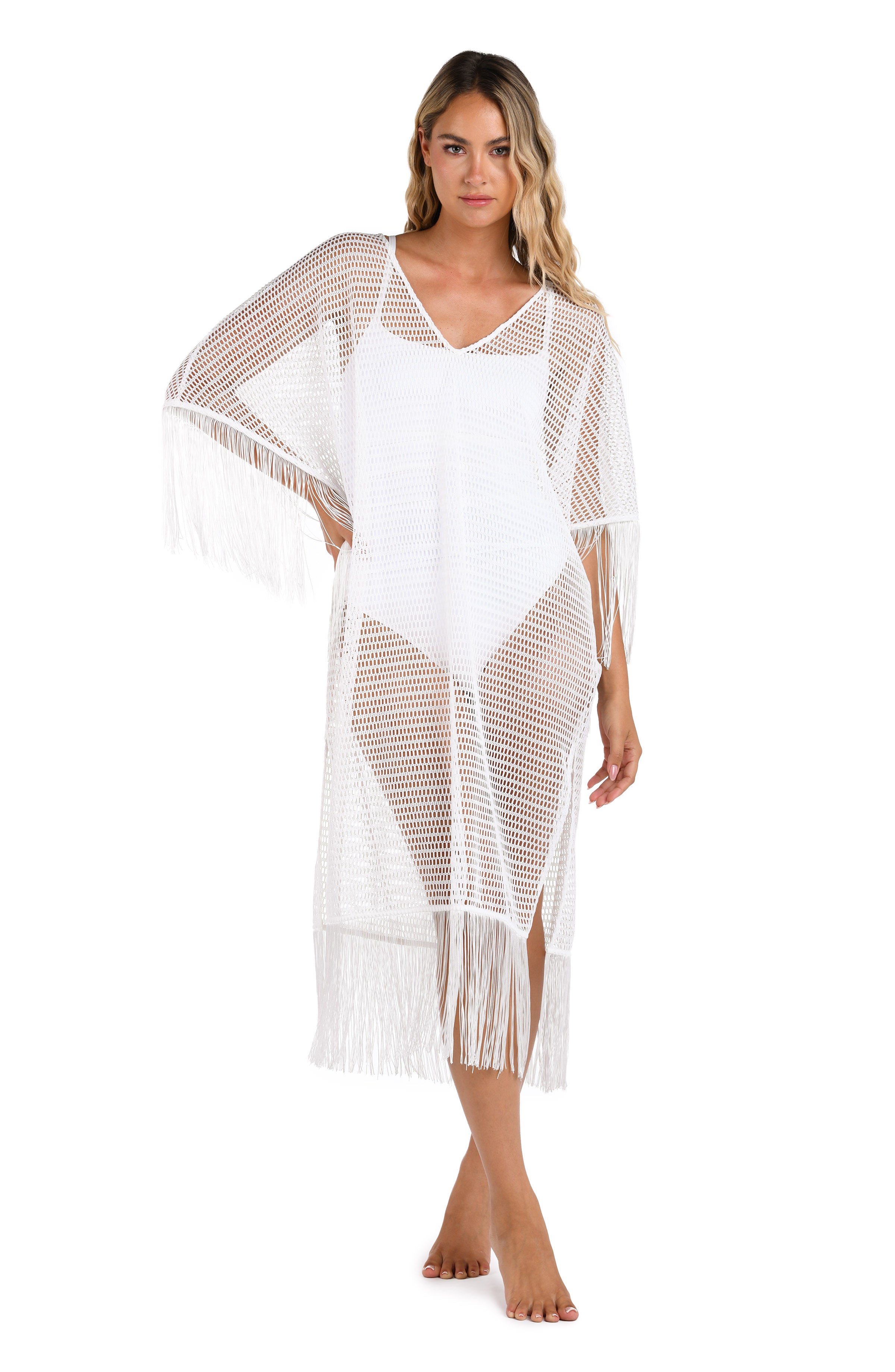Fringed Out Long Caftan Cover Up - FINAL SALE